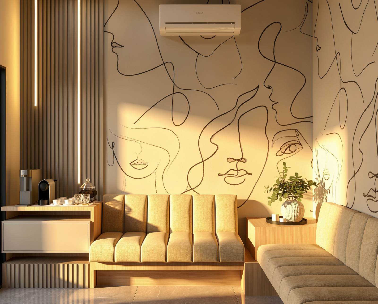 Espaço de convivência com pintura artística da Distribuidora JNAM