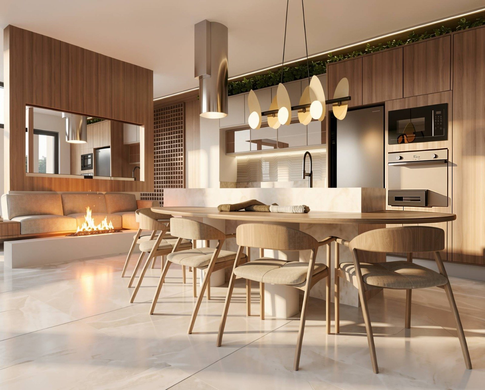 Detalhe da cozinha e sala de jantar da Residência L e D