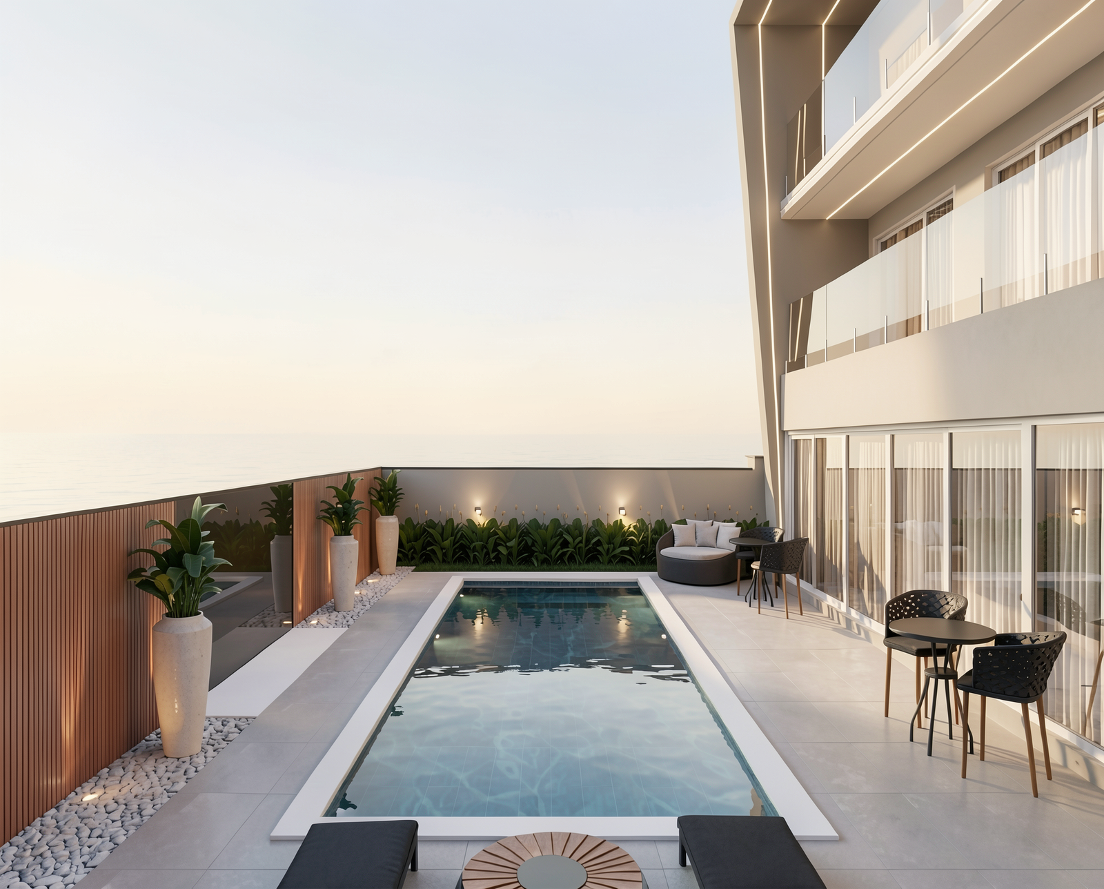 Área externa com piscina da Residência P e F