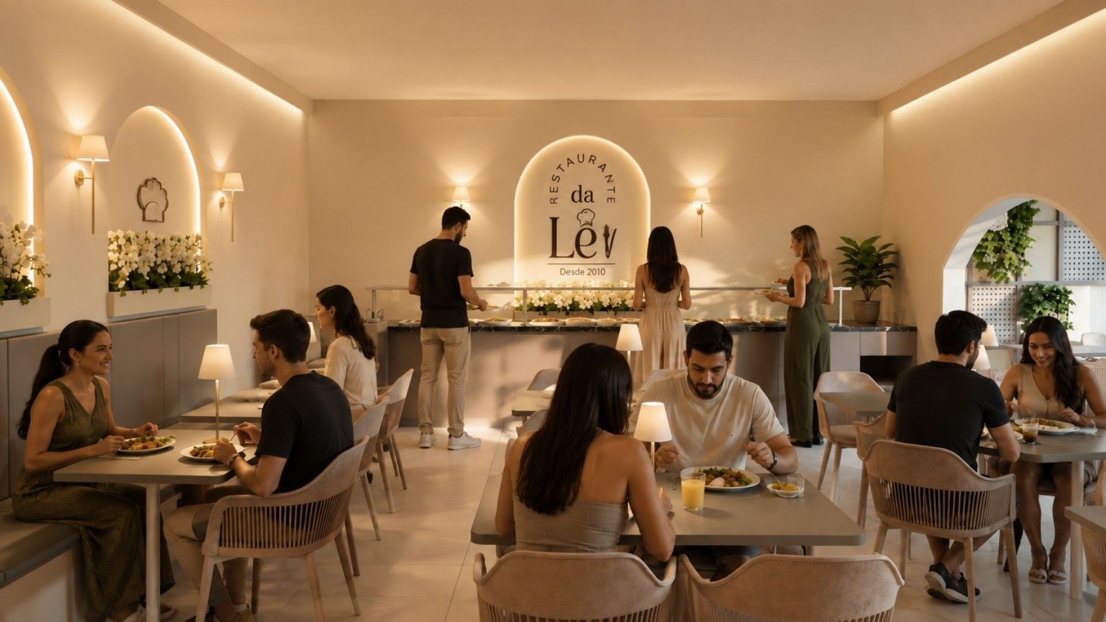 Restaurante ocupado com clientes